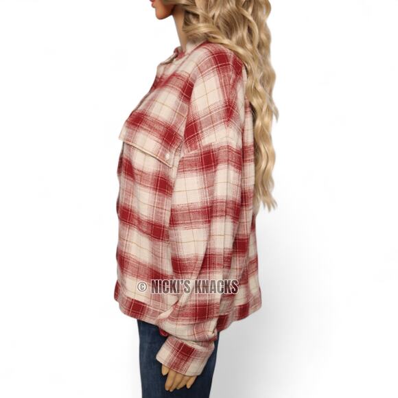 AG Adriano Goldschmied Smith Shirt Jacket in Natural/Tannic Red Plaid Size M - Picture 5 of 11